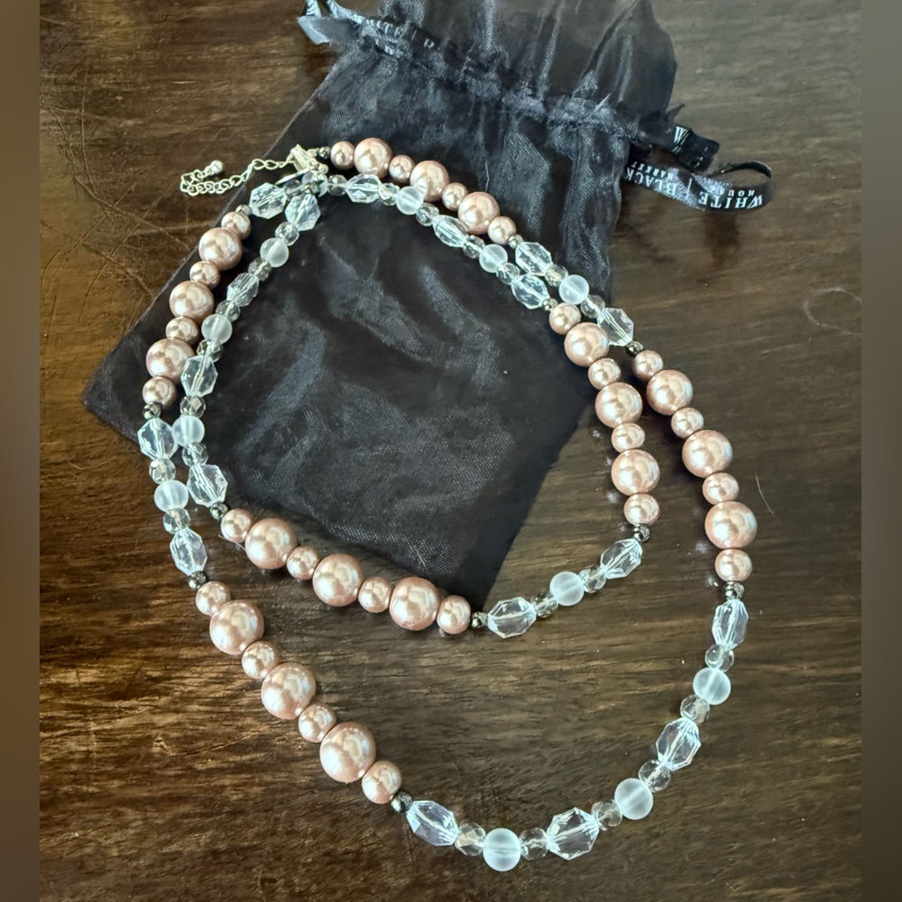 White House Black Market Rose and Clear Bead Necklace